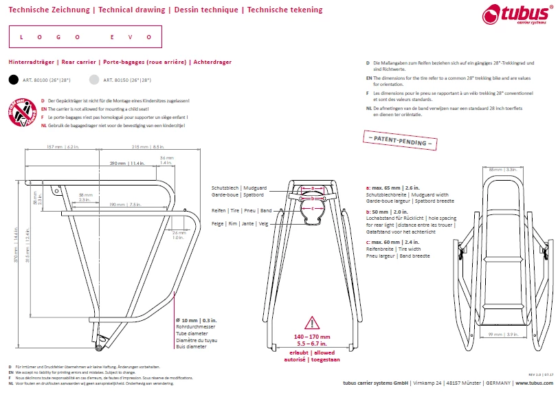 PORTE BAGAGE TUBUS ARRIERE LOGO EVO 3 PORTE BAGAGE TUBUS ARRIERE LOGO EVO – Image 3